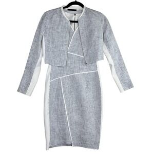 Elie Tahari Gray and White Skirt Set SUIT